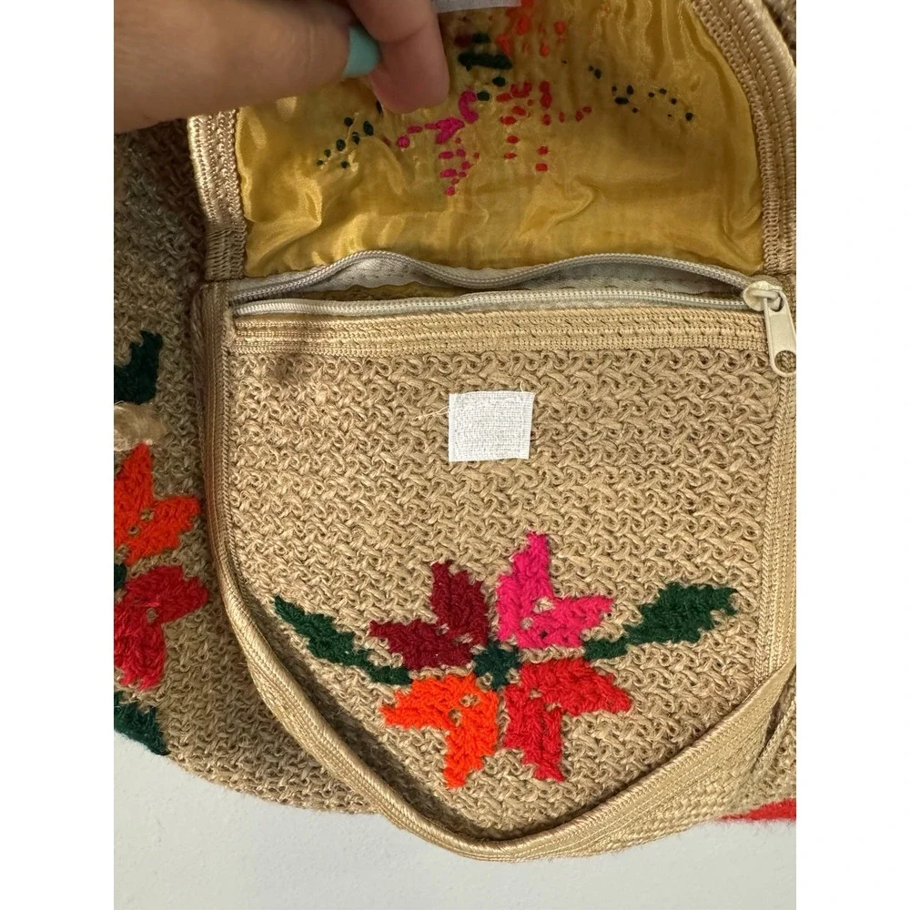 Boho Jute Crochet Embroidered Floral Backpack Hippie Festival Folk Art Rucksack